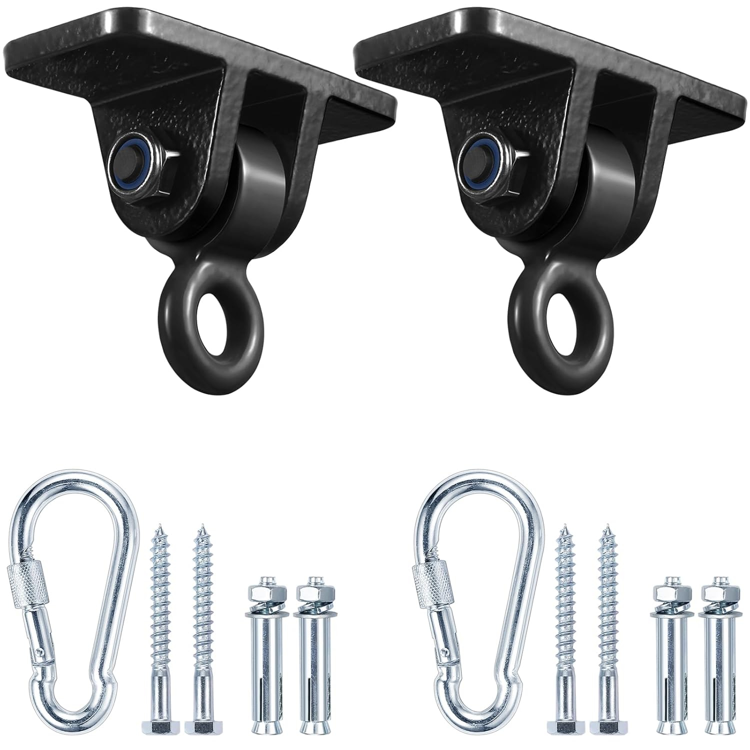 Swing Set Brackets, MDAIRC Heavy Duty Swing Hangers for Wooden Sets Playground Porch Indoor Outdoor & Hanging with Snap Hooks (2 Pack Black Swing Hook)