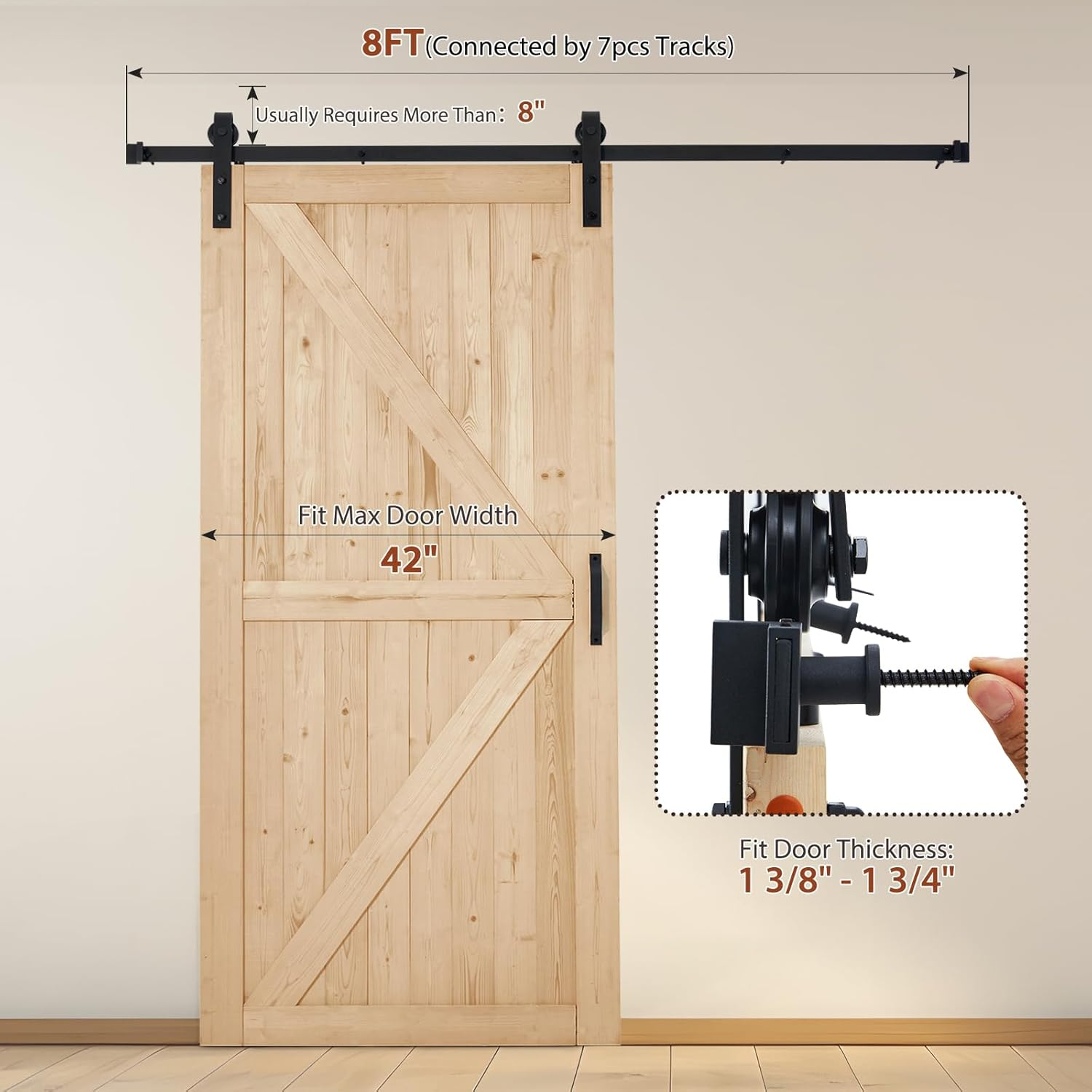 Spruce Sliding Barn Door Apply to Interior Rooms & Storage Closet,42in x 84in