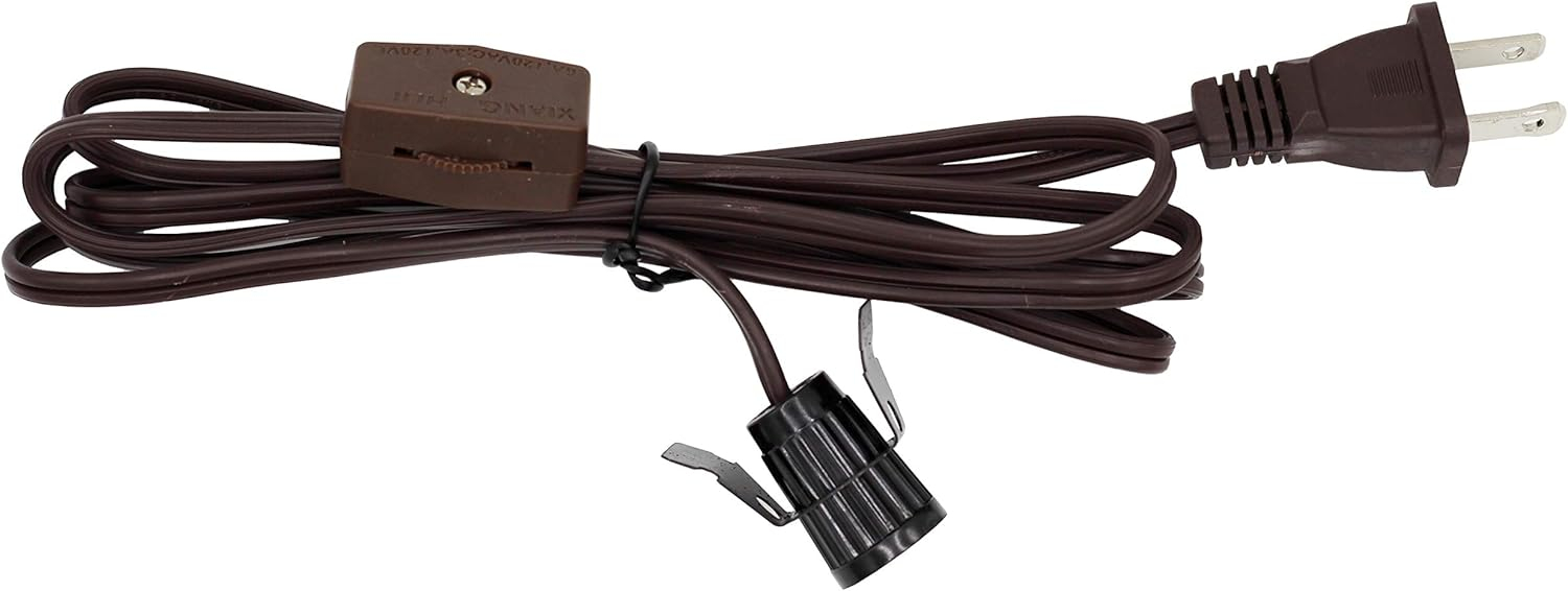 Creative Hobbies Clip-in Lamp Cord and 7w Bulb for Salt Lamps, Christmas Villages, Pumpkins & More - 6 Foot with On/Off Switch (Brown)