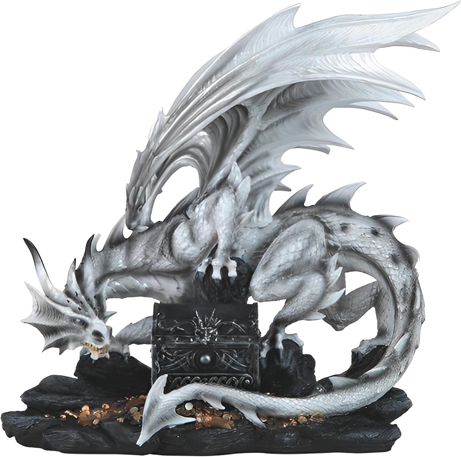 ICE ARMOR 20" W Medieval White Dragon with Treasure Chest Statue Fantasy Decoration Figurine Large Sculpture