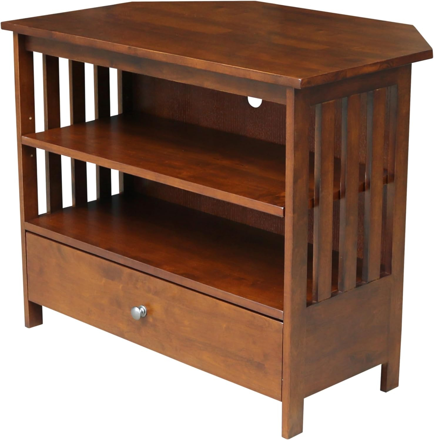 Solid Wood TV Stand with Shelves and Drawer in Heather Gray - 28.9"  Height