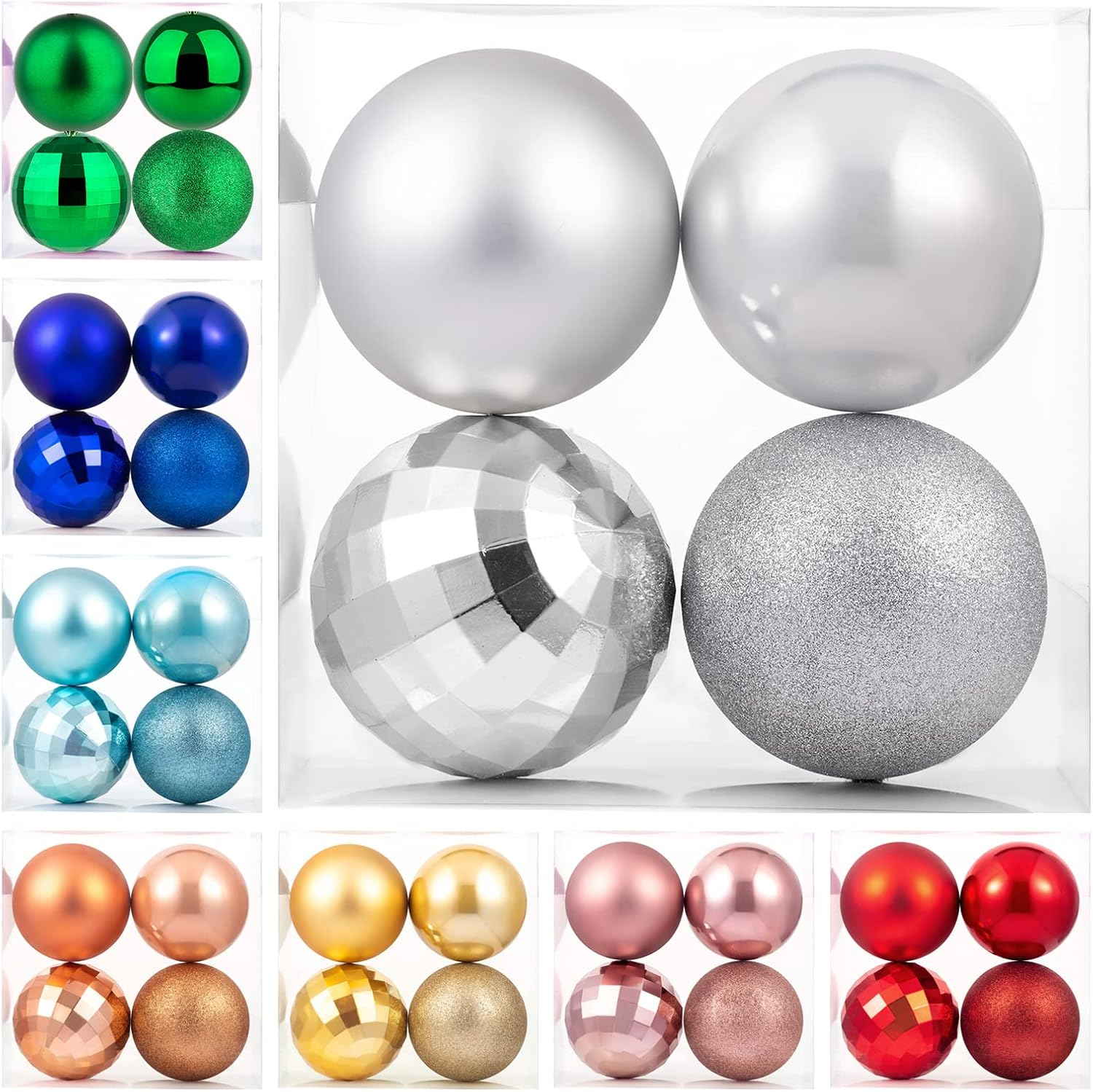 XmasExp 4in Large Christmas Ornaments Christmas Ball Ornaments Giant Tree Decoration Shatterproof Decorative Hanging Balls for Holiday Party Decor (Silver,4pcs)
