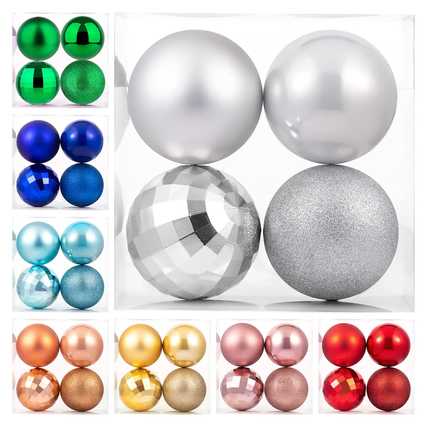 XmasExp 4in Large Christmas Ornaments Christmas Ball Ornaments Giant Tree Decoration Shatterproof Decorative Hanging Balls for Holiday Party Decor (Silver,4pcs)
