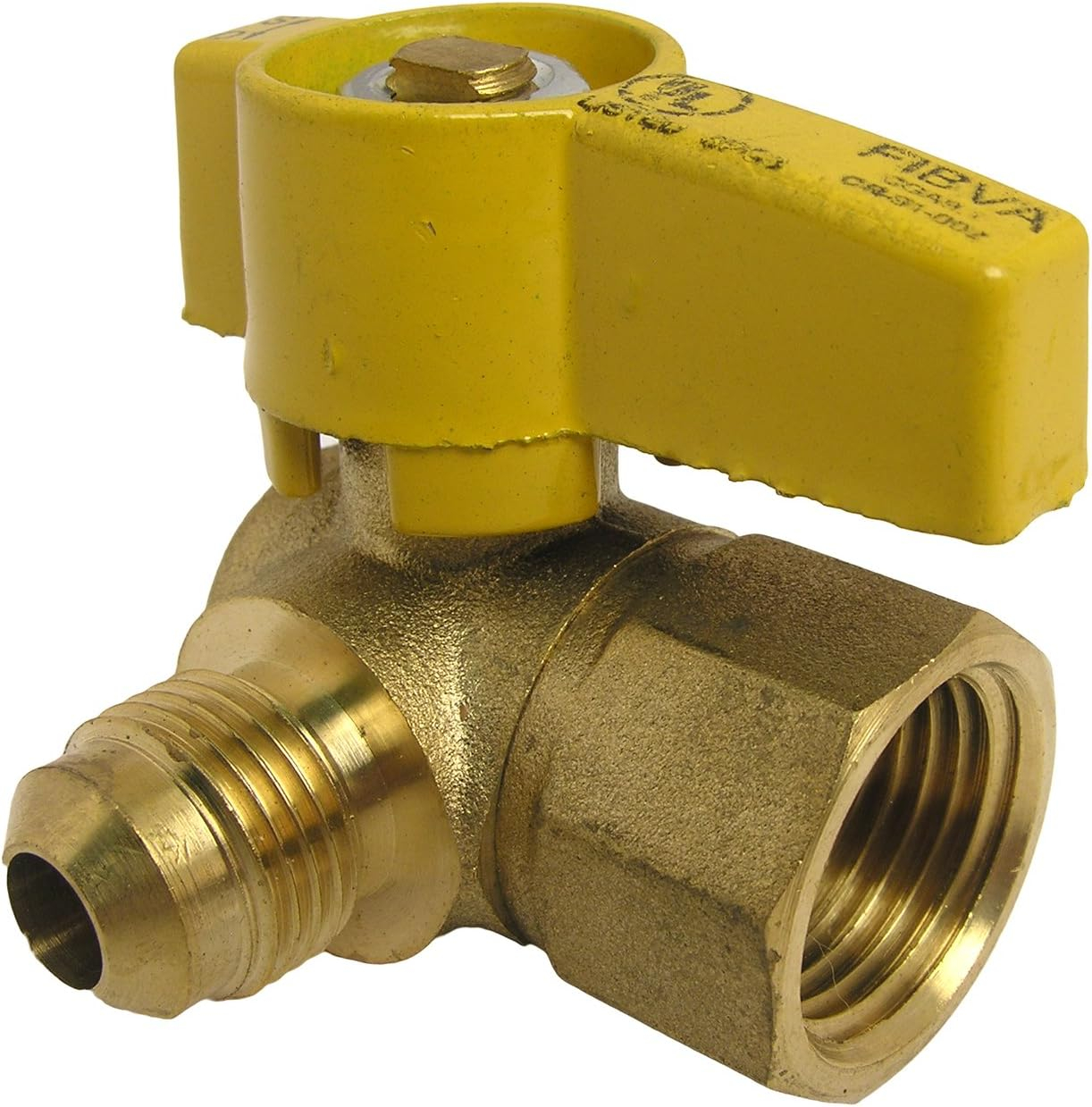 LASCO 10-1615 Angle Gas Ball Valve with 3/8-Inch Flare and 1/2-Inch Female Pipe Inlet, Brass