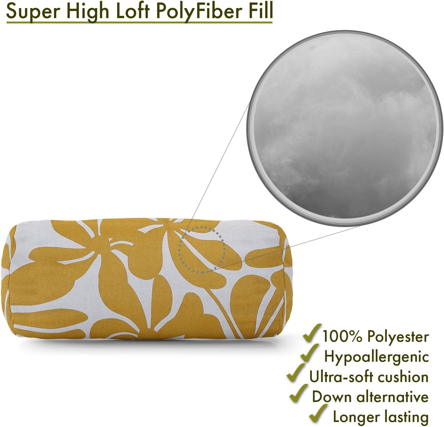 Majestic Home Goods Yellow Plantation Indoor / Outdoor Round Bolster Pillow 18.5" L x 8" W x 8" H
