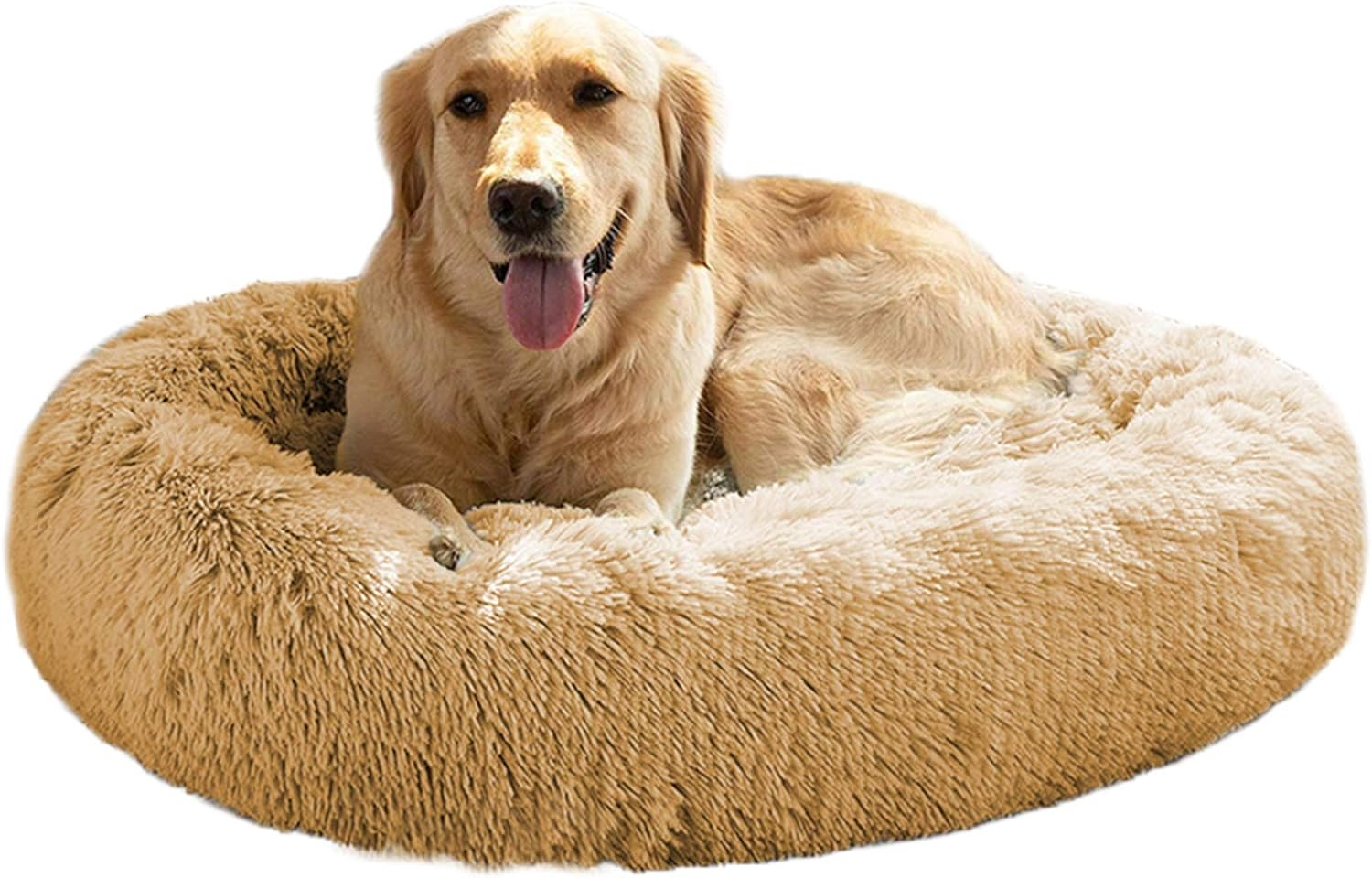MFOX Calming Dog Bed (S/M/L/XL) for Medium and Large Dogs Comfortable Pet Bed Faux Fur Donut Cuddler Up to 15/30/50/90lbs