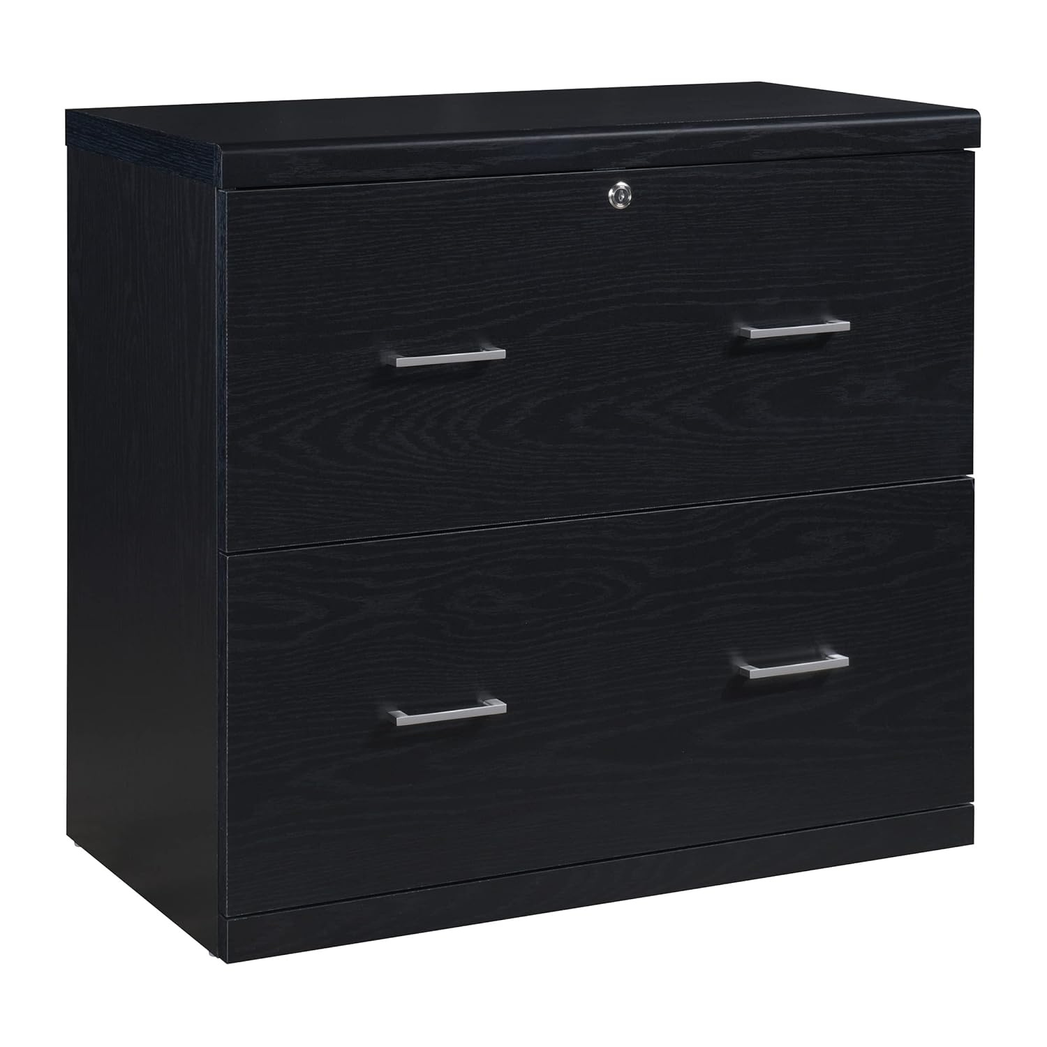 Black Engineered Wood 2-Drawer Lockable Lateral File Cabinet