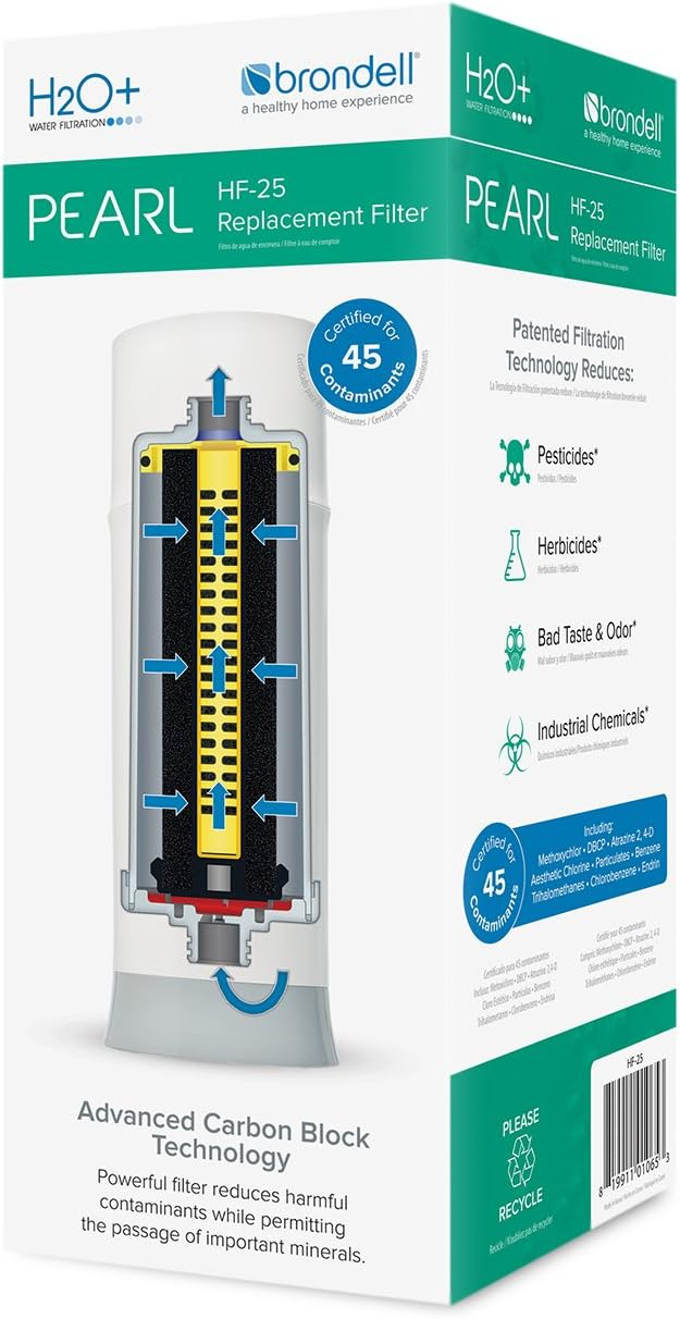 Brondell H2O+ Pearl Carbon Block Replacement Water Filter for H625 Water Filtration System