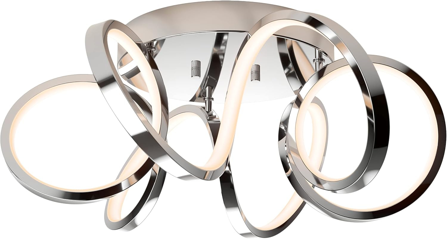 artika Swirl Ribbon 28W LED Modern Flush Mount Ceiling Light Fixture, Chrome Ideal for Bedroom, Hallway, Kitchen - 1800 Lumens 3000 Kelvin, No Bulb Required