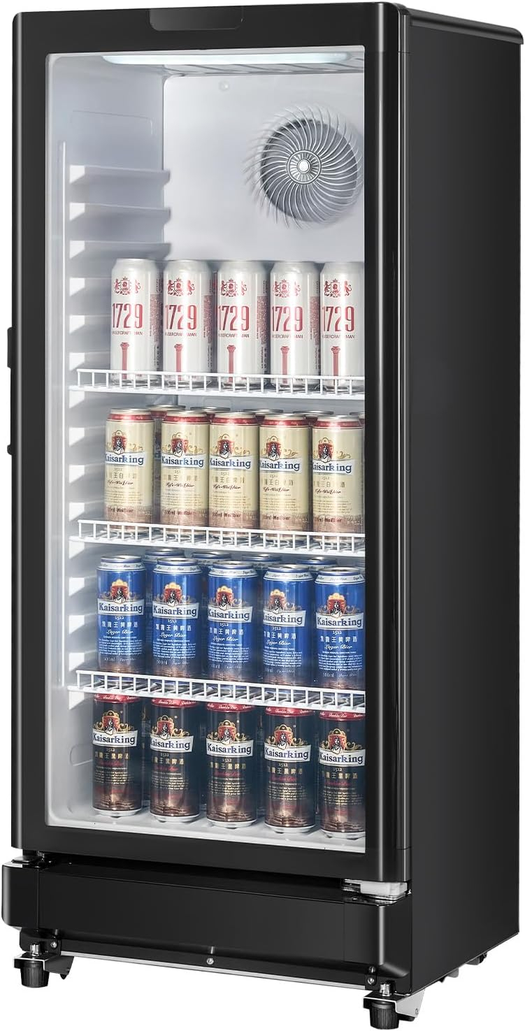 VEVOR Commercial Merchandiser Refrigerator, 5.7 CU.FT Glass Door Display Refrigerator Upright Fridge, Beverage Refrigerator Cooler Merchandiser with 3 Adjustable Shelves and Soft LED Light, Black