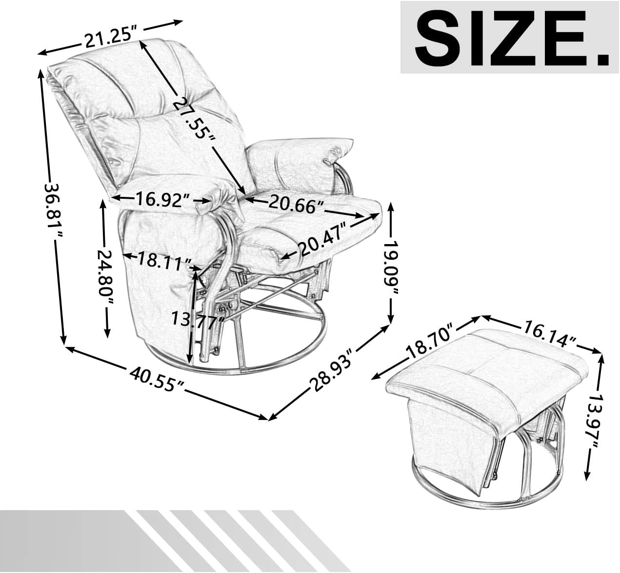 LAZZO Glider Chairs Rocking Chair, Metal Glider Chair with Removable Points and Armrests, for Outdoors, Garden, Deck, Black