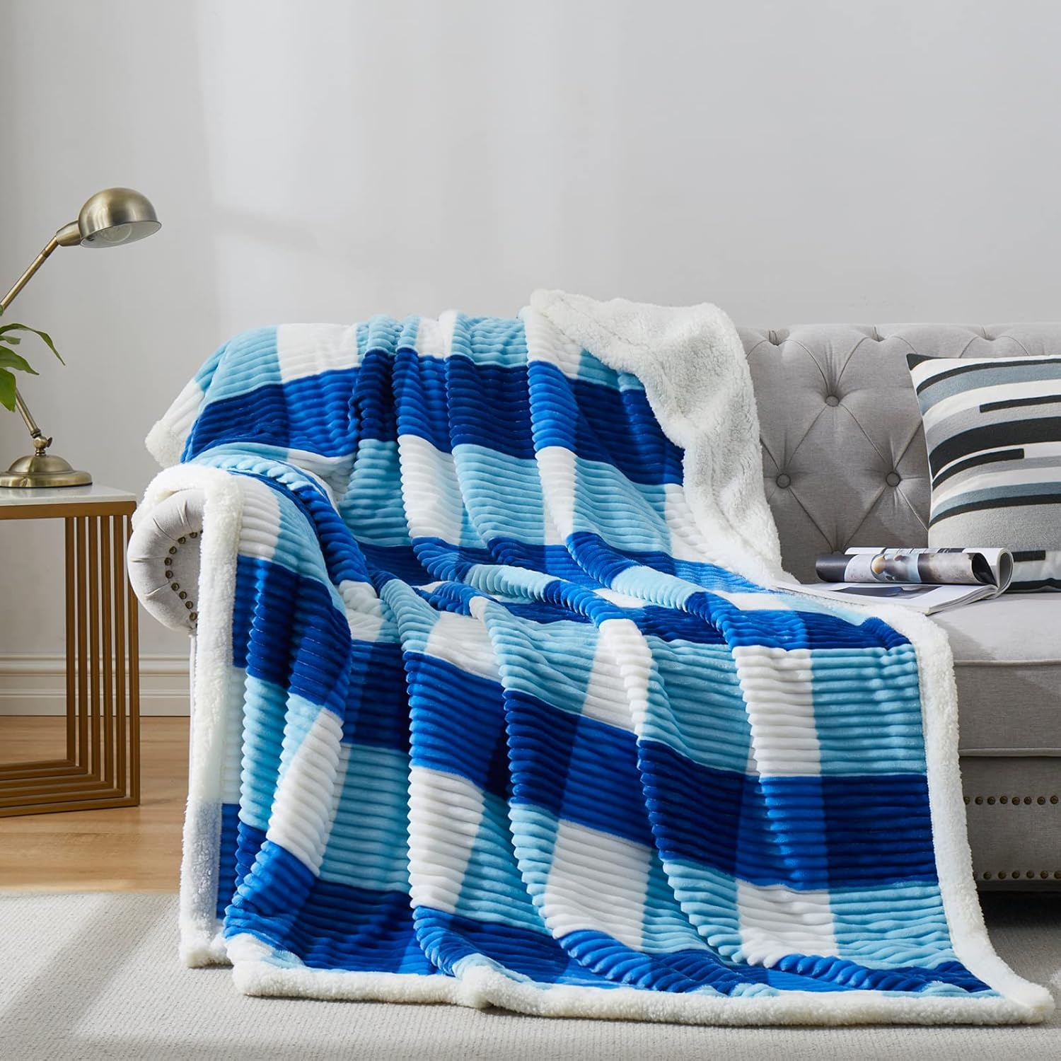 PU MEI Sherpa Throw Blanket for Couch Sofa 60”*80”- Fleece Tufted Fuzzy Soft Cozy Blanket for Bed, Thick Warm Blanket for All Seasons, (Dusty Blue, 60"*80")