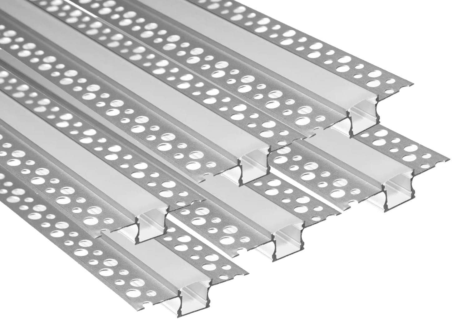 Plaster-in LED Aluminum Channel 6Pack 1m/3.3ft Plaster LED Strip Light Diffuser Profile,Trimless Drywall Aluminum LED Channel Profile with Milky Diffuser Cover End Cap for Wall and Ceiling