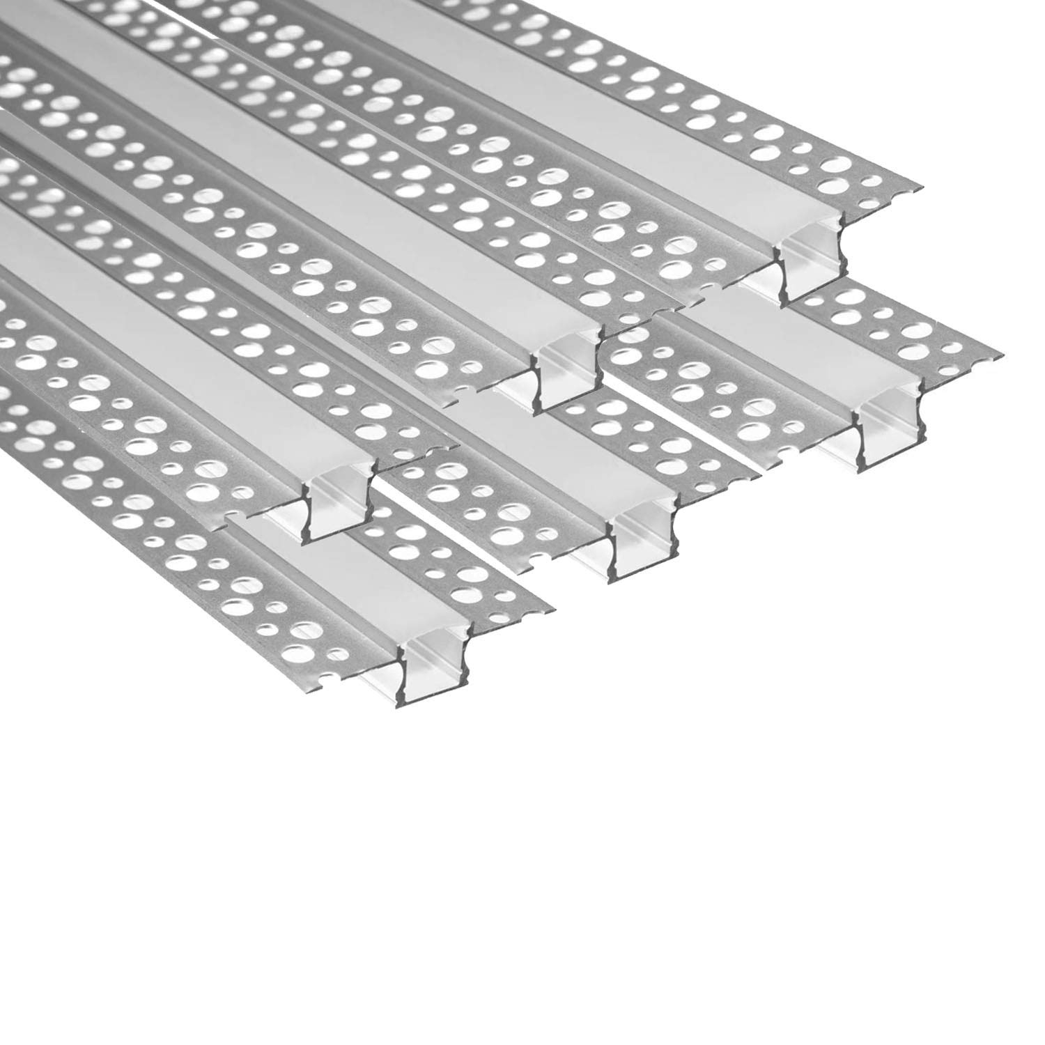 Plaster-in LED Aluminum Channel 6Pack 1m/3.3ft Plaster LED Strip Light Diffuser Profile,Trimless Drywall Aluminum LED Channel Profile with Milky Diffuser Cover End Cap for Wall and Ceiling