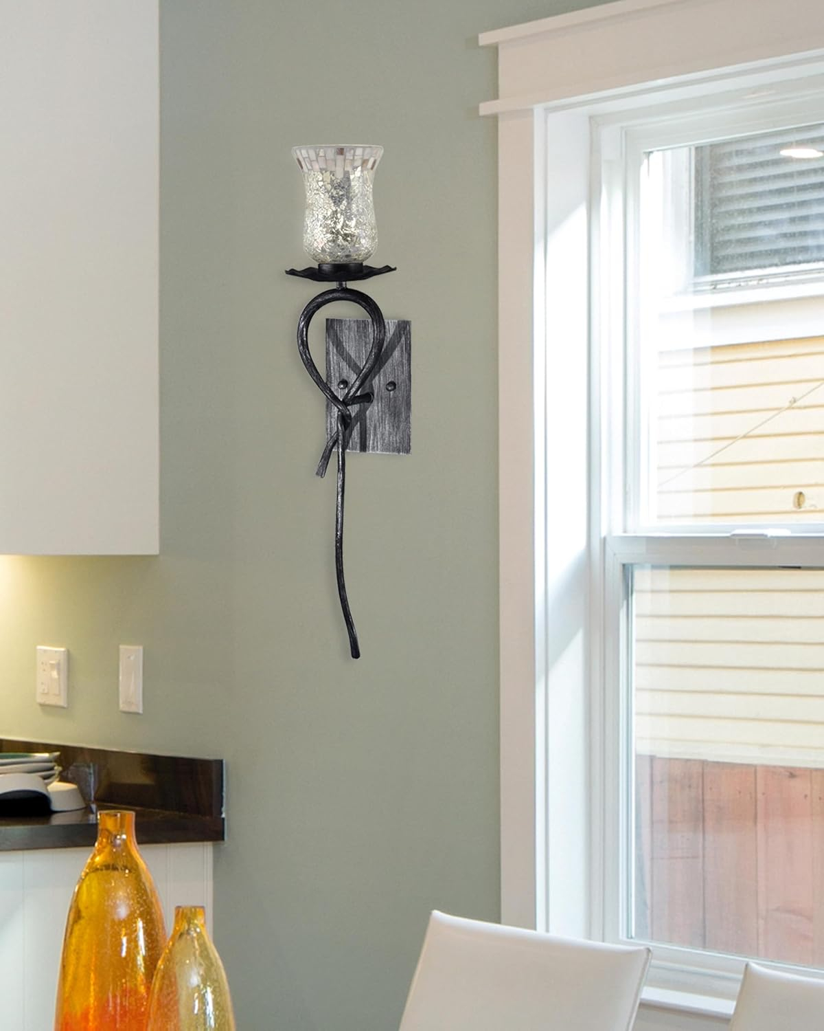 Dale Tiffany Hunters LED Mosaic Art Glass Creek Wall Sconce - Silver and Black
