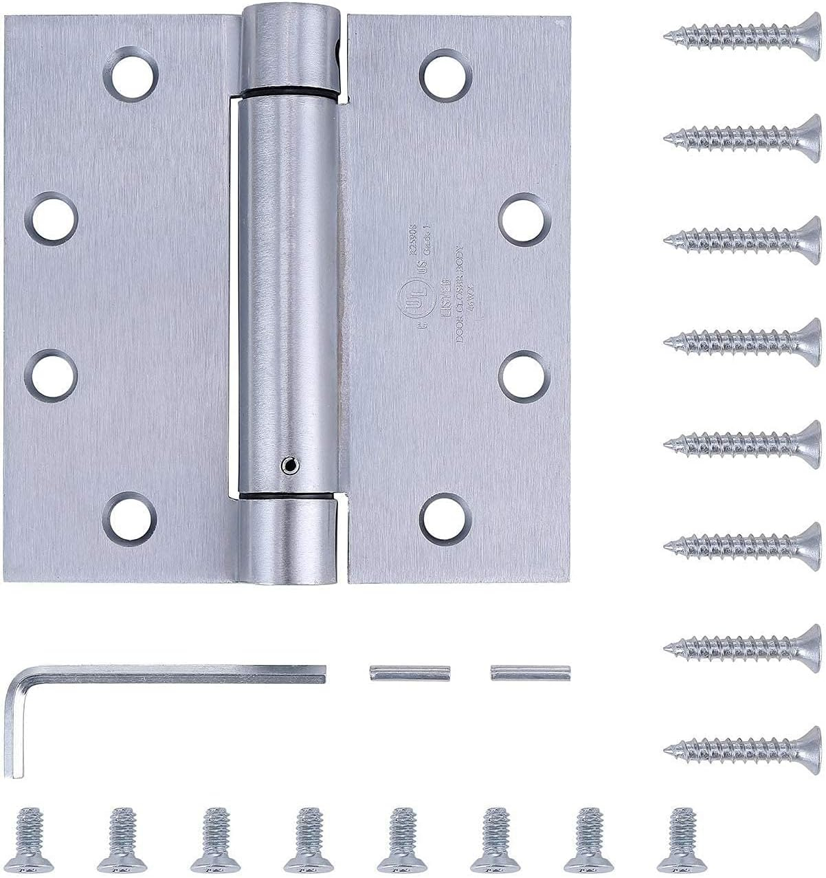 2 Pack - 4.5"x4.5" Brushed Satin Chrome Finish Self Closing Reversible Door Hinge - Heavy Duty Commercial Spring Door Hinge - UL Listed with Complete Installation Hardware