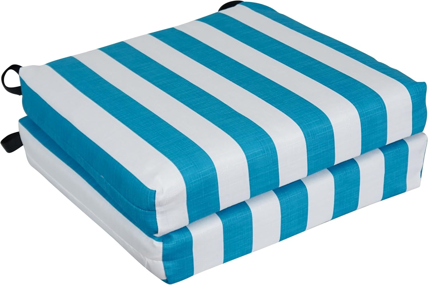 Blazing Needles  20 x 19 in. Patterned Outdoor Chair Cushions, Classic Stripe Turquoise - Set of 2