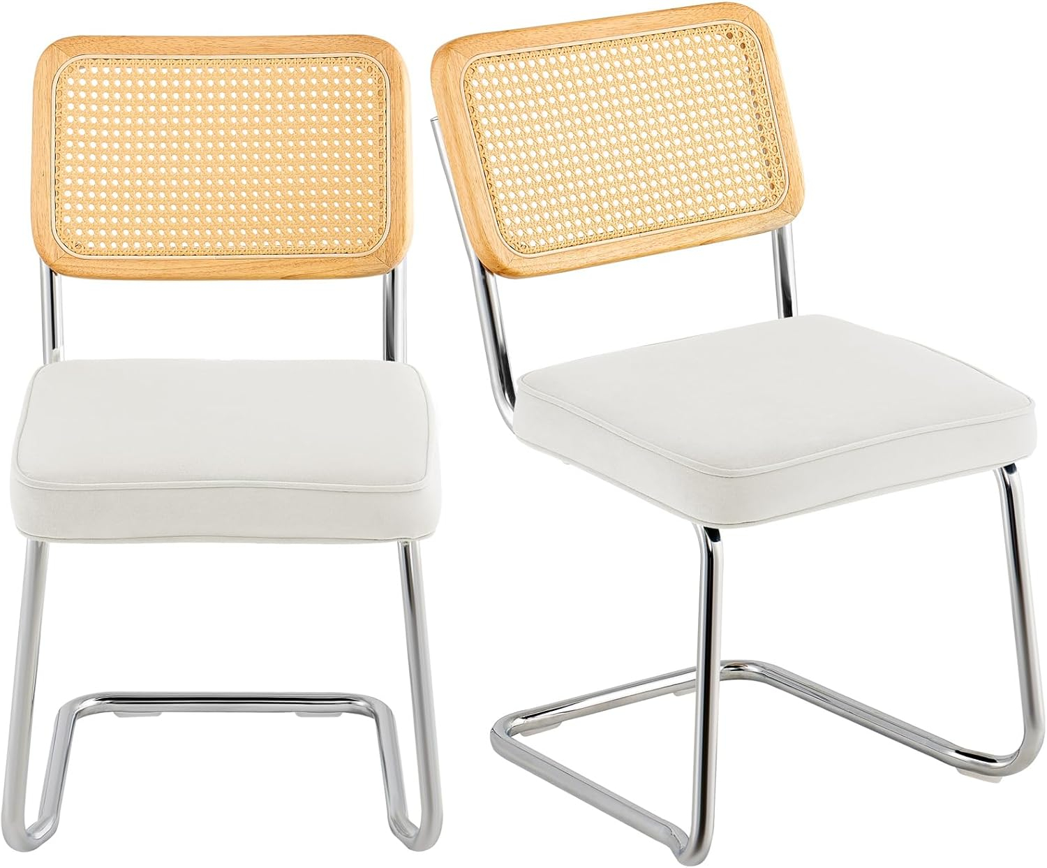 VEVOR Rattan Chairs Set of 2, Mid Century Modern Dining Chair, Upholstered Velvet Accent Chair with Rattan Back, Retro Kitchen Chair for Living Room, Bedroom (18.1 Inch)