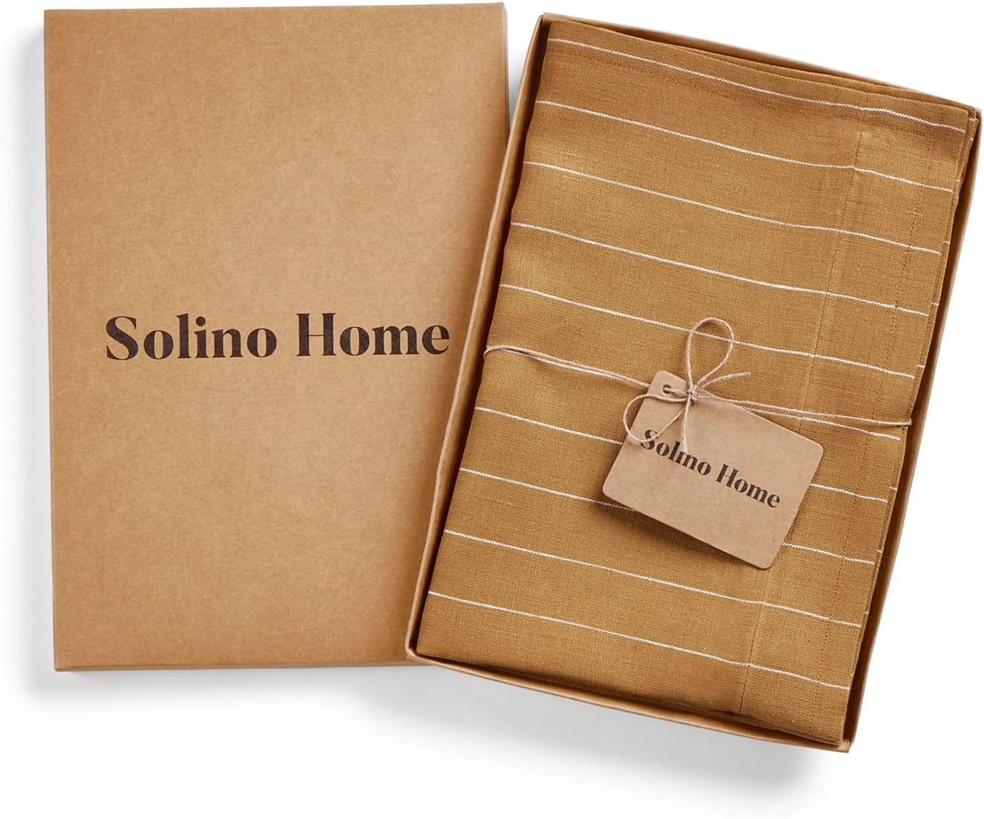 Solino Home Linen Pillow Cover 20 x 20 Inch - 100% European Flax Camel and White Decorative Throw Pillow Case with Invisible Zipper - Santa Barbara, Accent Cushion Cover for Couch, Sofa, Bed, Chair