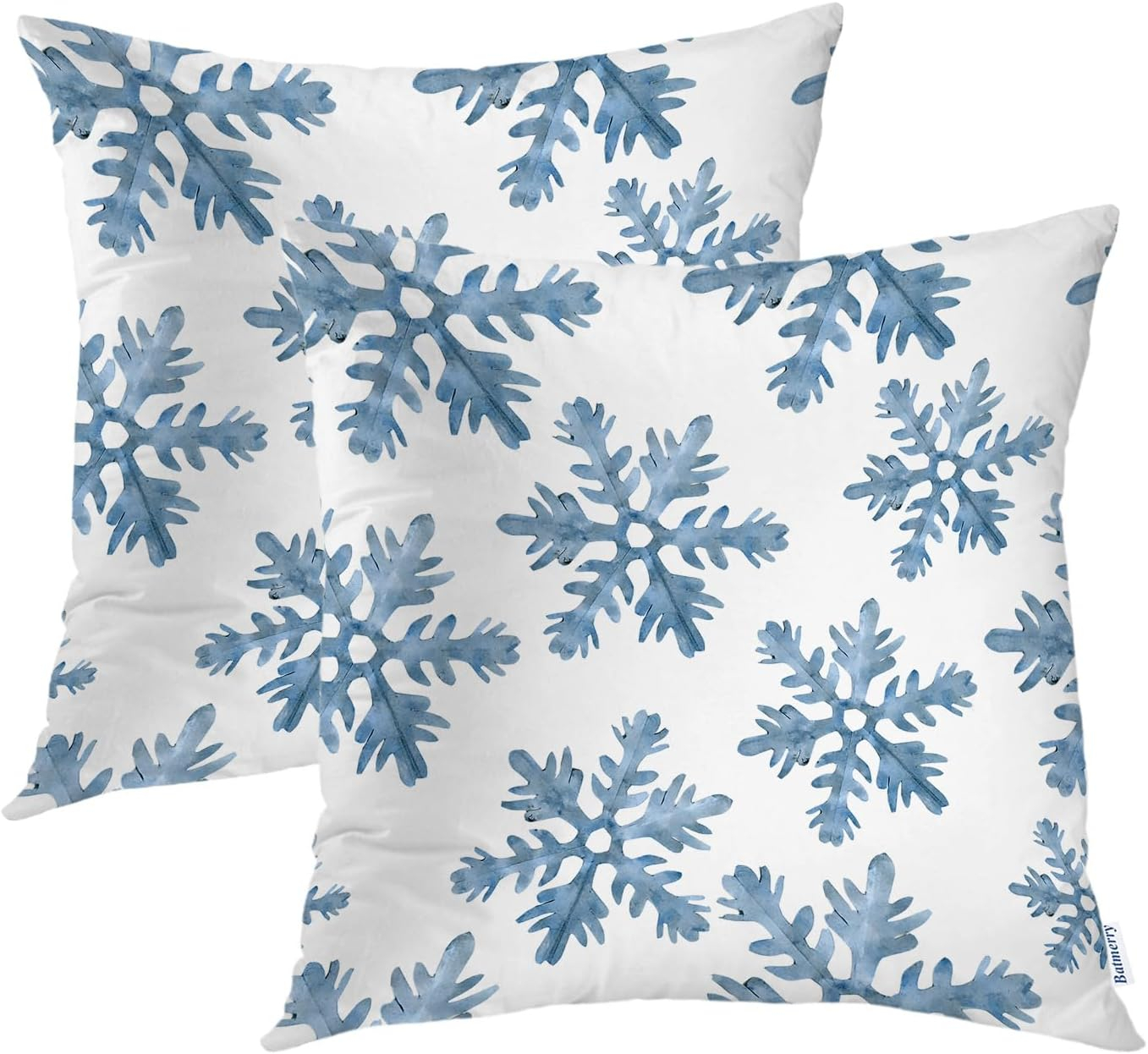Batmerry Christmas Blue Decorative Pillow Covers, 16 x 16 Inch Blue Snow Winter with Snowflakes Falling White Crystal Double Sided Throw Pillow Covers Sofa Cushion Cover Square 16 Inches(Set of 2)