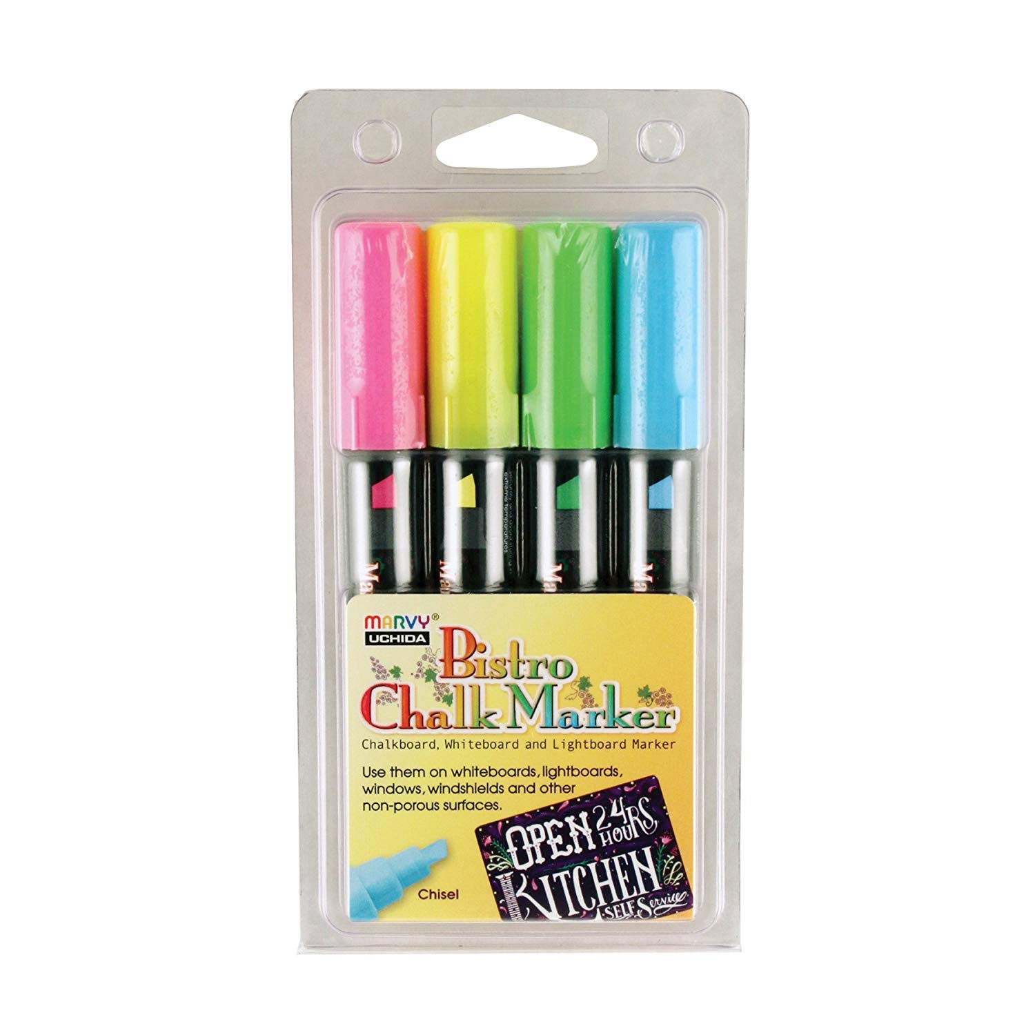 Uchida Bistro Chalk Markers, Chisel Tip, 4-Pack