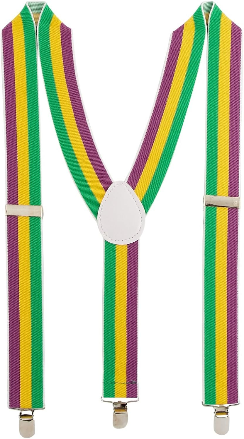 Beistle Mardi Gras Suspenders, (1/Pkg) Green,Gold,Purple