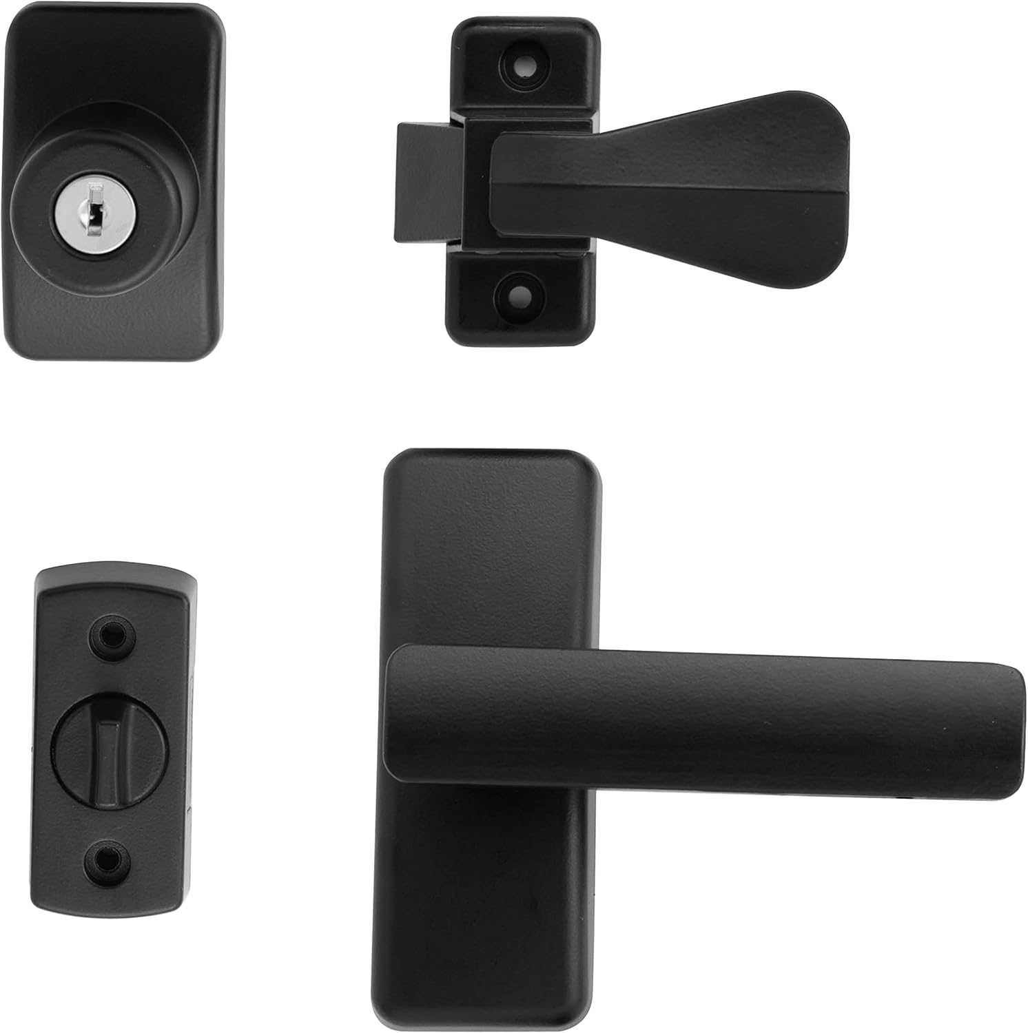 Ideal Security AJ Modern Door Lever Set with Keyed Deadbolt Lock for Storm and Screen Doors, Matte Black (4-Piece Set)
