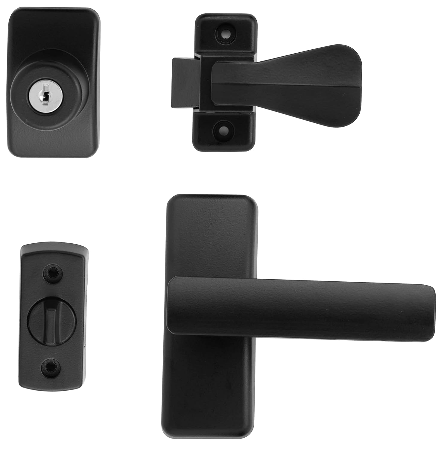 Ideal Security AJ Modern Door Lever Set with Keyed Deadbolt Lock for Storm and Screen Doors, Matte Black (4-Piece Set)