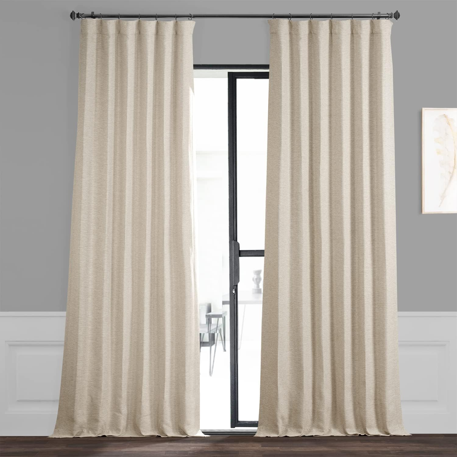Oat Cream Textured Bellino Room Darkening Curtain - 50 in. W x 84 in. L Rod Pocket with Back Tab Single Curtain Panel