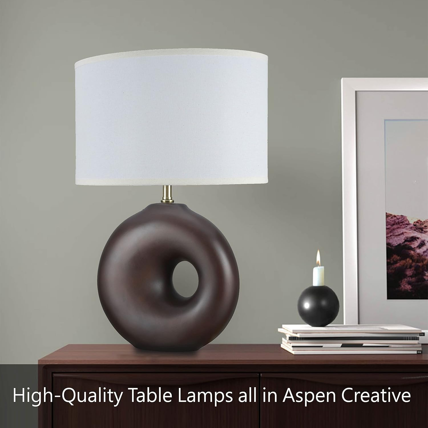 Aspen Creative, Satin Nickel 40227-12, Two Pack-18 3/4" High Transitional Metal Table Finish and Empire Shaped Lamp Shade in Off White, 9" Wide
