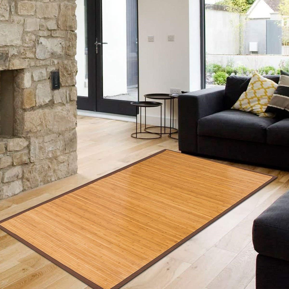 5' X 8' Floor Carpet, Bamboo Area Rug Floor Carpet Natural Bamboo Non-Slip Roll Runner Indoor Outdoor for Bathroom, Kitchen, Garden (60” x 96”)