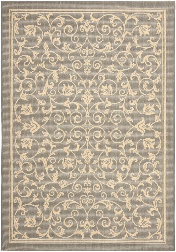 SAFAVIEH Courtyard Nanda Floral Indoor/Outdoor Area Rug, 7'10" x 7'10" Square, Grey/Natural