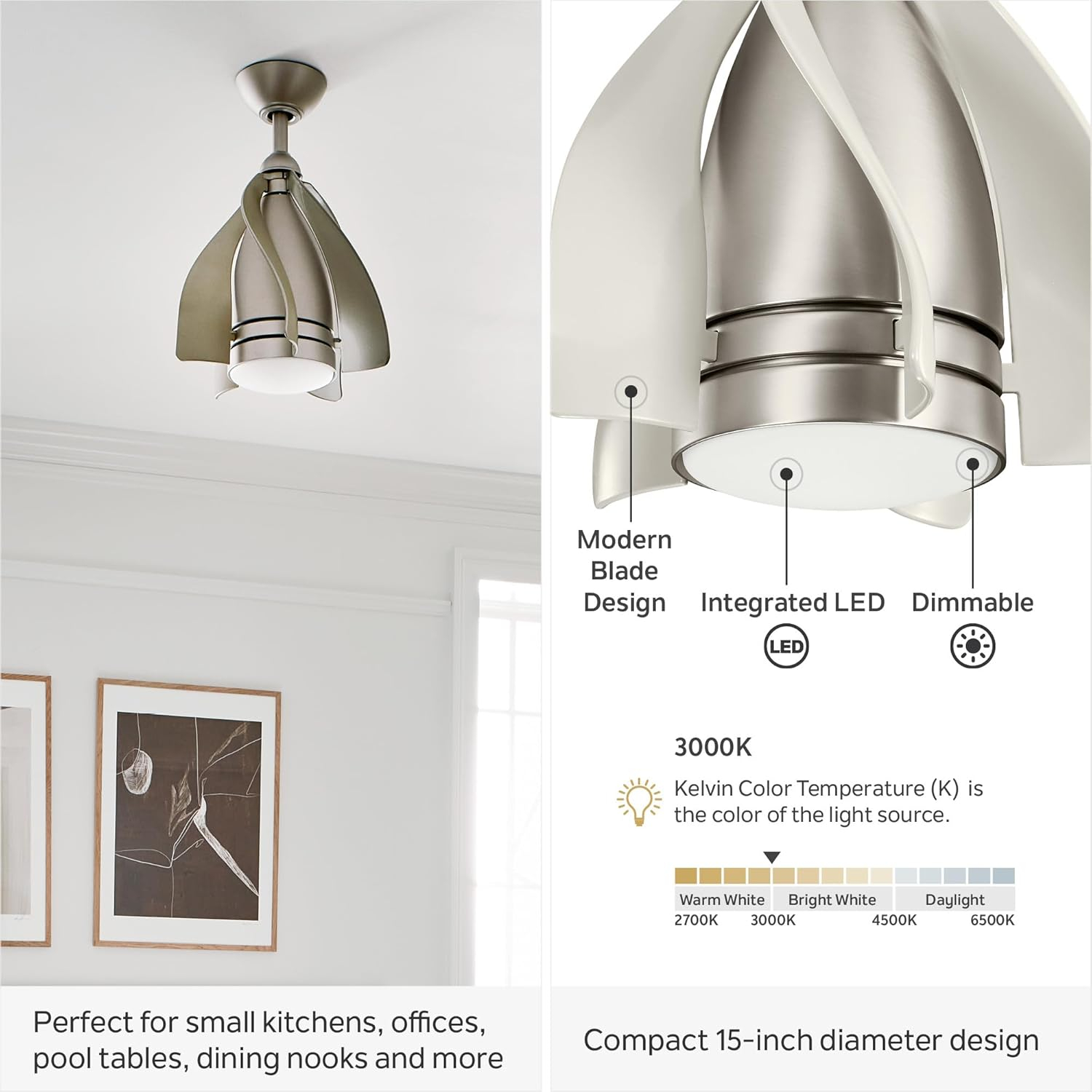 Contemporary 15" White LED Ceiling Fan with Remote and 4 Blades