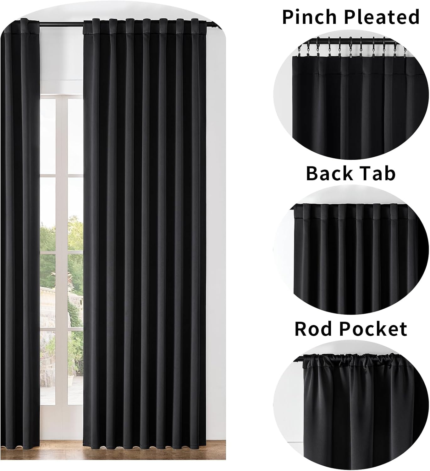 Joydeco Black Blackout Curtains 96 Inches Long, Thermal Insulated Black Out Curtains 2 Panels Set for Bedroom, Room Darkening Drapes for Living Room Window (W52 x L96 Inch, Black)