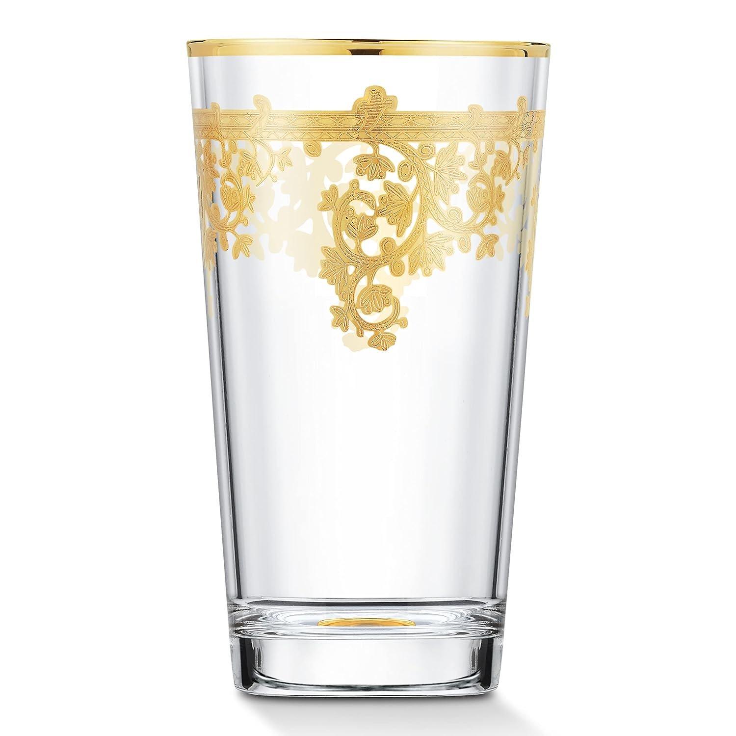 Lorren Home Trends Set of 4 Embellished 24K Gold Crystal High Ball Tumbler-Made In Italy