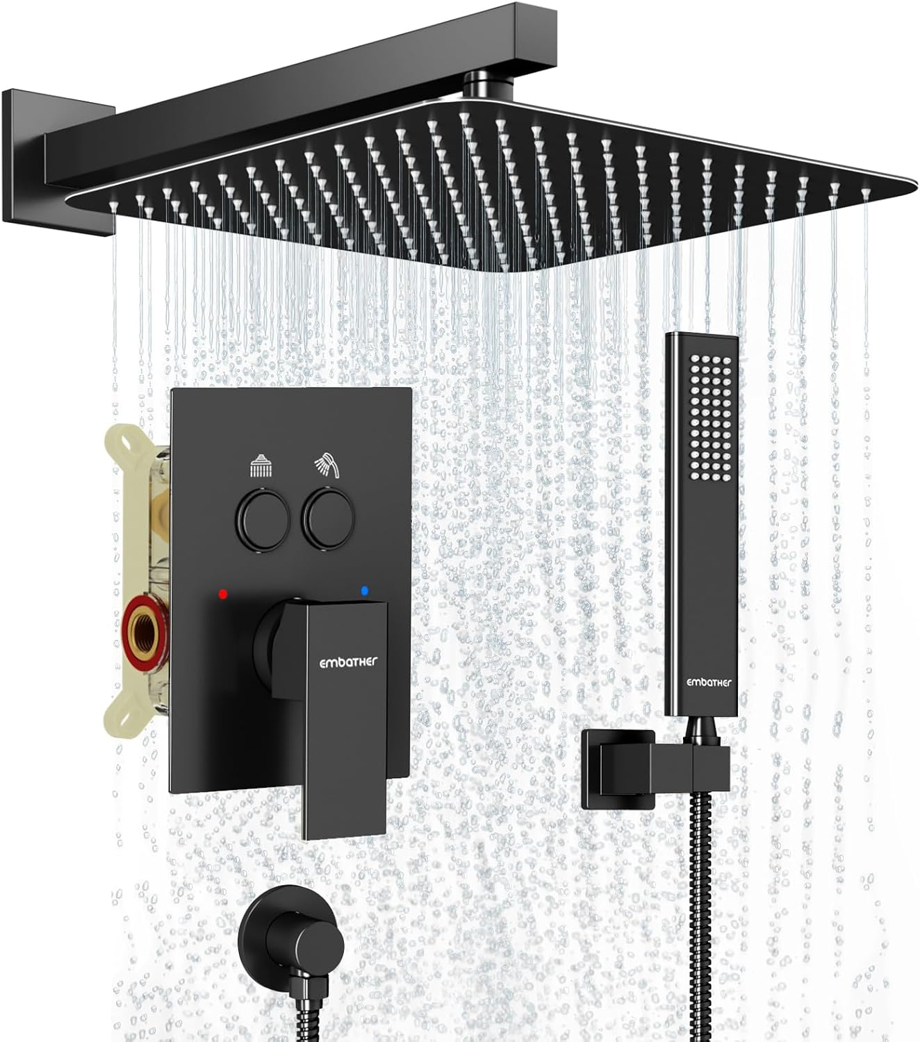 Shower System Shower Faucet Set with Push-Button Diverter and Wall Supply Elbow 10 Inch Shower Head Matte Black