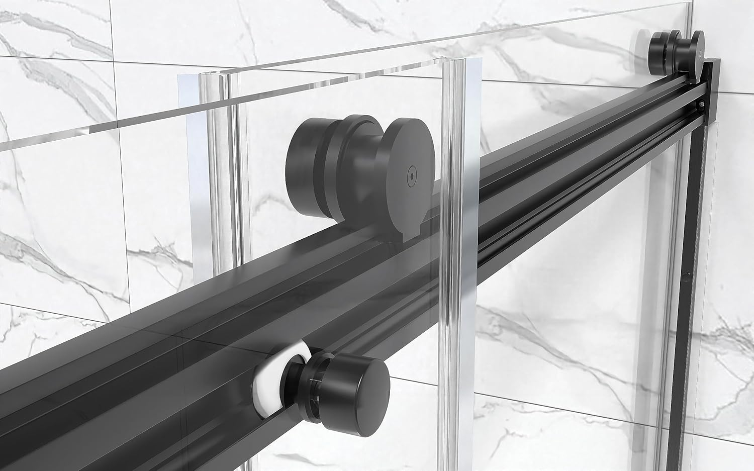 Sunrosa Shower Door 48"×76", Double Sliding Shower Door, Frameless Shower Door with Tempered Glass, Shower Glass Door in Matte Black