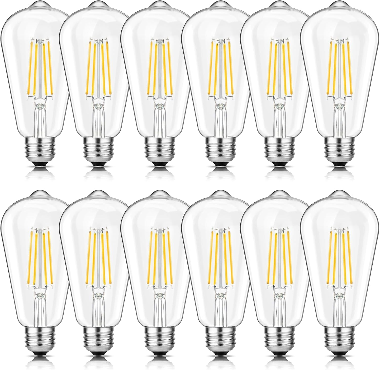 KY Vintage LED Edison Bulbs 6W, Equivalent 60W Incandescent, Warm White 2700K, ST58 Antique LED Filament Bulbs with 90+ CRI, E26 Medium Base,Dimmable, Clear Glass, Pack of 6