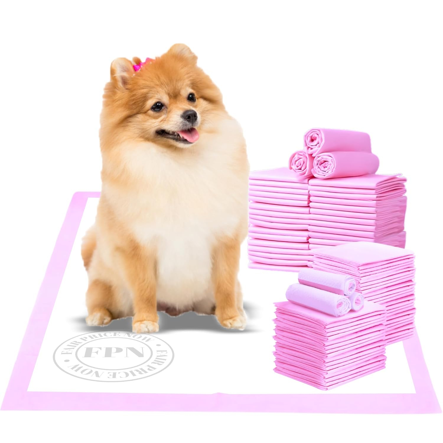 FPN Pink Puppy Pee Pads, 13X18 in 100Pack, Pet Toilet Training Pad Ultra Absorbent, Leak-Proof  for Puppies, Dogs, & Small Pets 5-Layer Protection