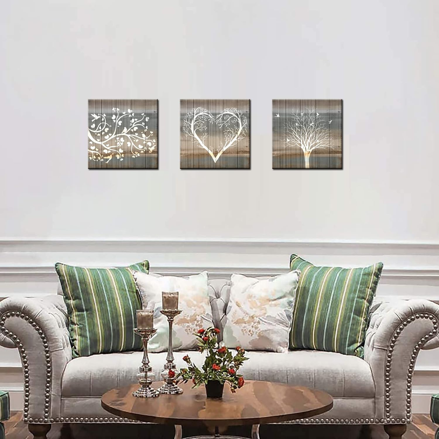 Biuteawal 3 Pieces Abstract Tree Wall Art Rustic Forest Landscape Picture Prints Teal and Brown Painting Vintage Artwork Home Farmhouse Bathroom Bedroom Decor Stretched and Framed Ready to Hang
