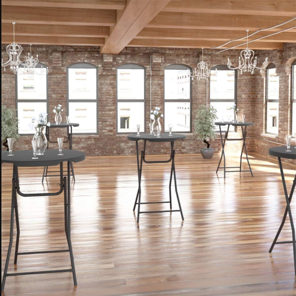 Black Round Blow Molded Plastic Folding Cocktail Table, 32''