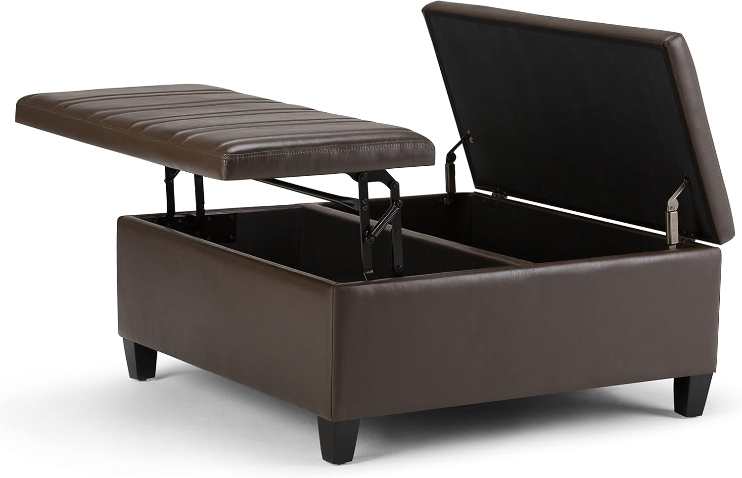 Simpli Home Ellis Storage Coffee Table Ottoman in Chocolate Brown