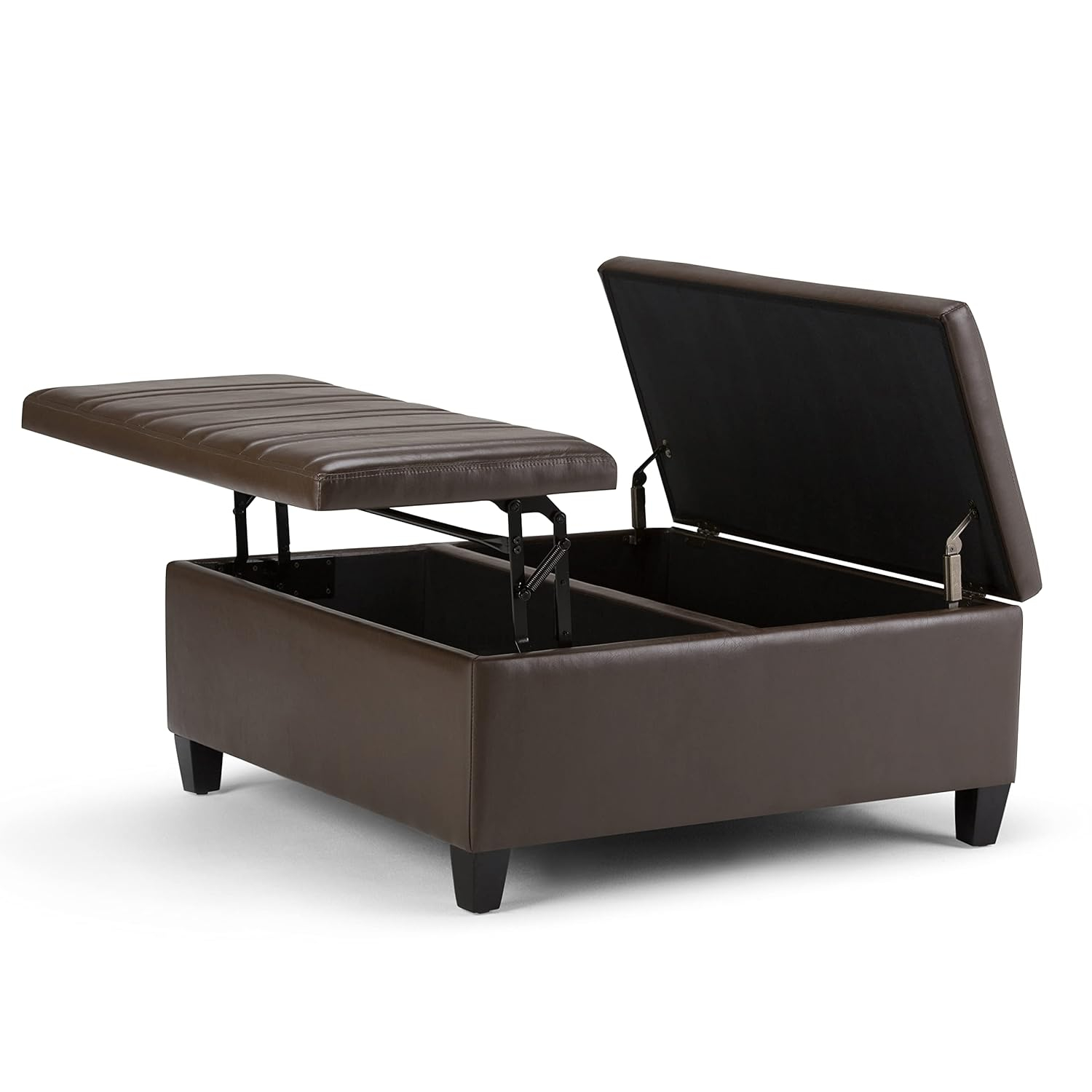 Simpli Home Ellis Storage Coffee Table Ottoman in Chocolate Brown