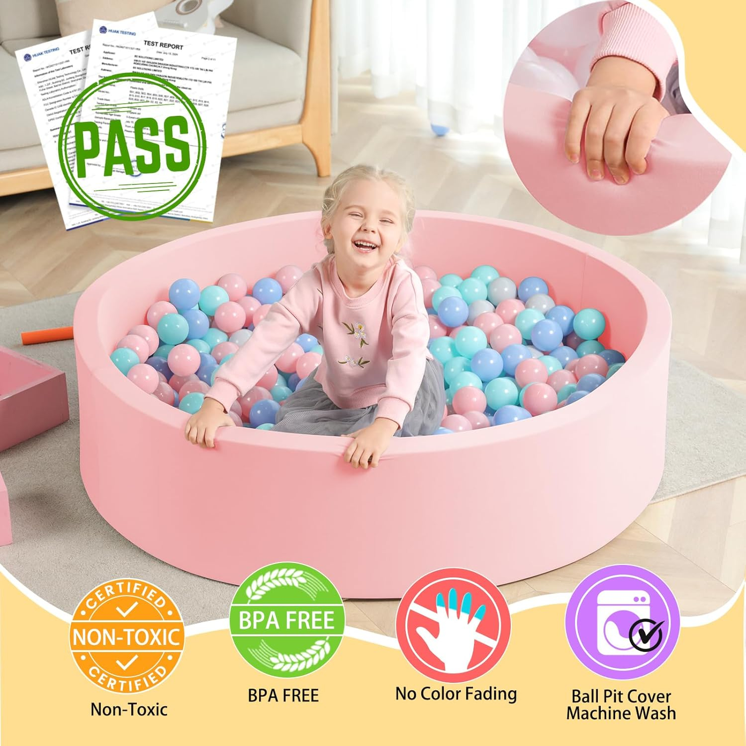 TRENDBOX Extra Large Soft Foam Ball Pit 51.2" x 11.8" (NO Balls) in Large Sponge Round Ball Pool Indoor Round Children Toddler Playpen - Light Pink