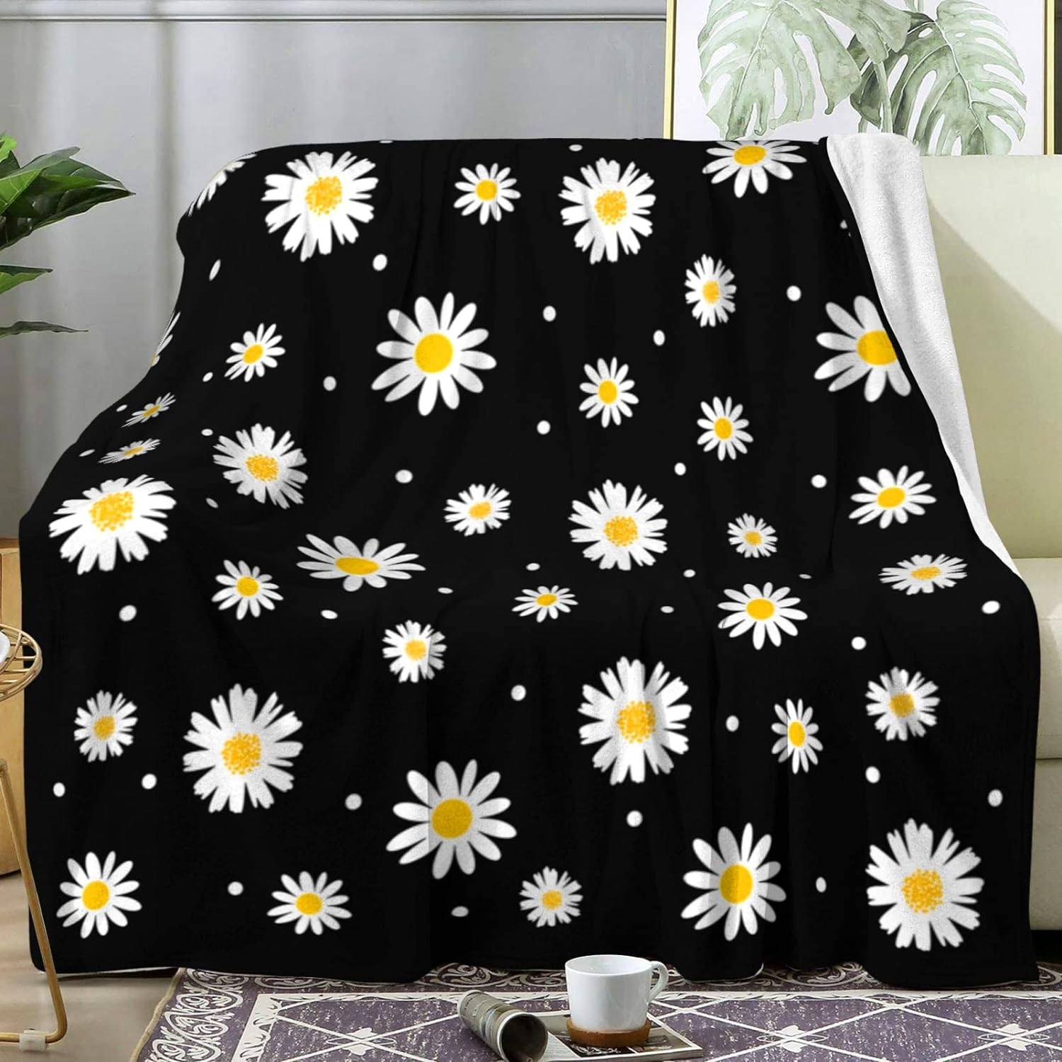 Daisy Blanket Floral Daisies Fuzzy Flannel Throw Blankets Flowers Plush Decor Cozy Bedding for Bed Couch Living Room Kids Girls Women Adults Gifts 50"X40"