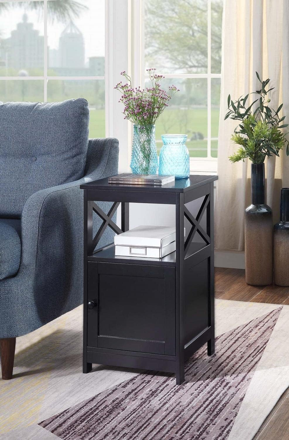 Cobalt Blue Oxford Square End Table with Cabinet Storage