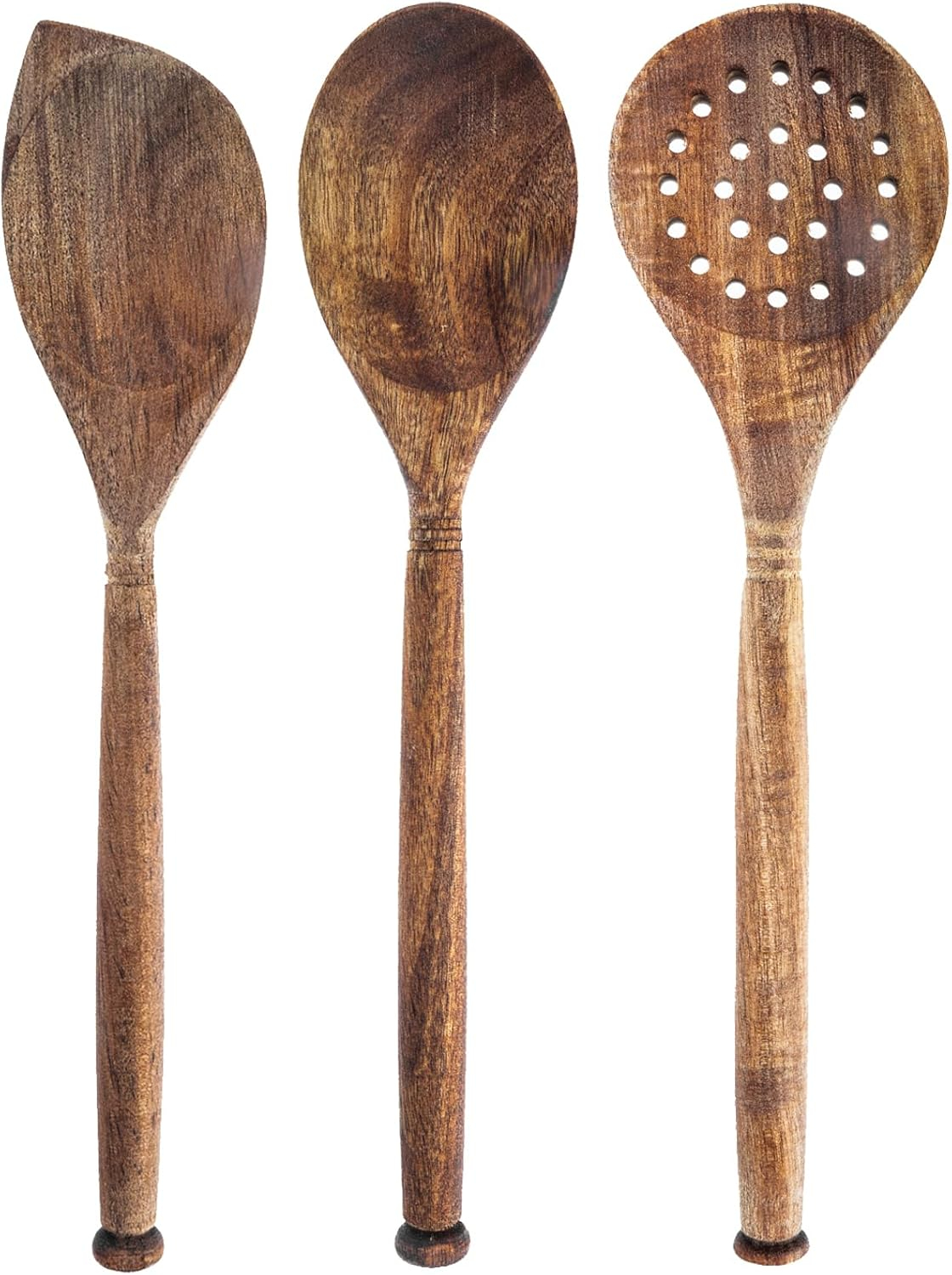 Labrea Life and Home 3pc Solid Acacia Wood Cooking Spoons and Skimmer Kitchen Utensils Set 12 Inch