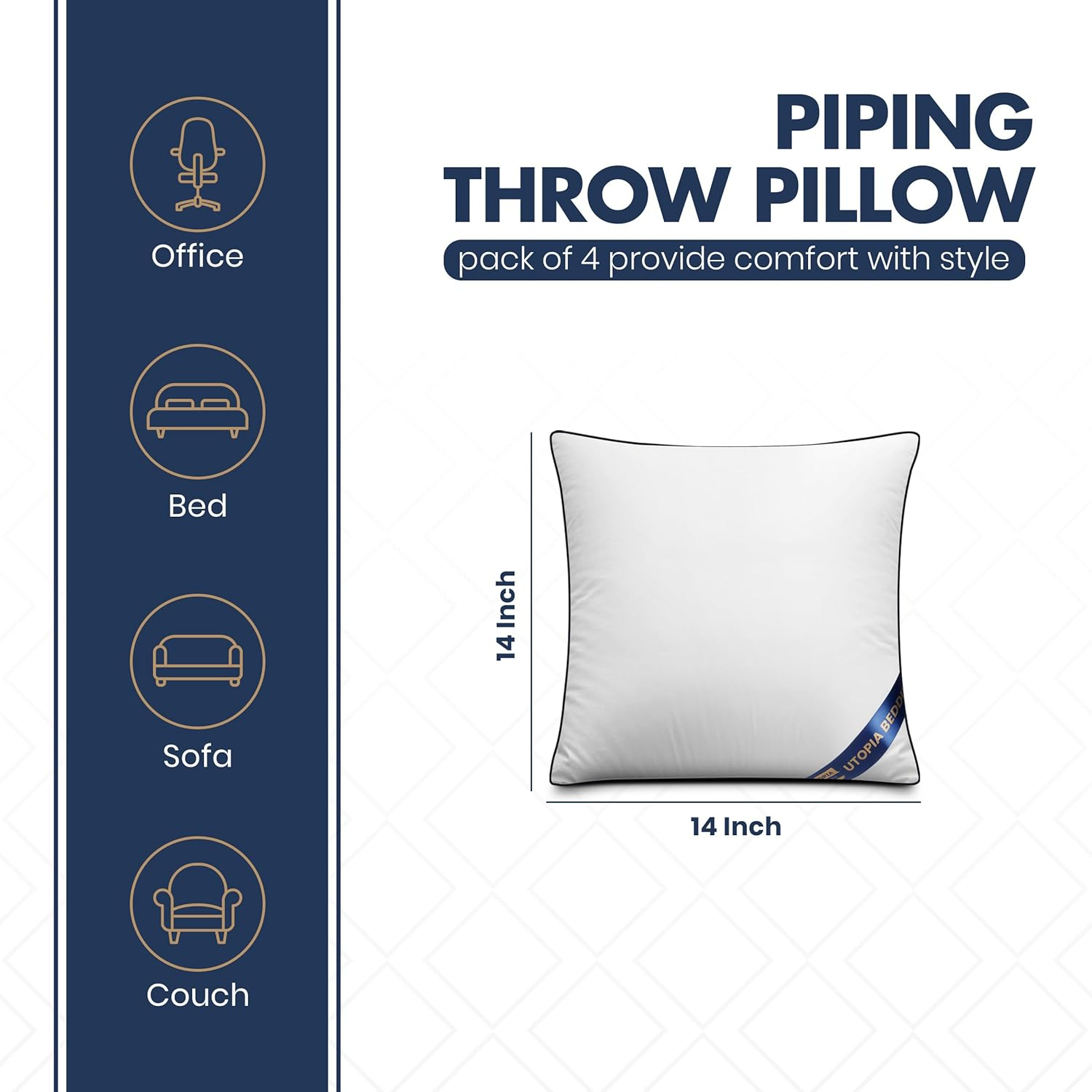 Utopia Bedding Throw Pillow Inserts (Pack of 4, White), 14 x 14 Inches Decorative Indoor Pillows for Sofa, Bed, Couch, Cushion Sham Stuffer