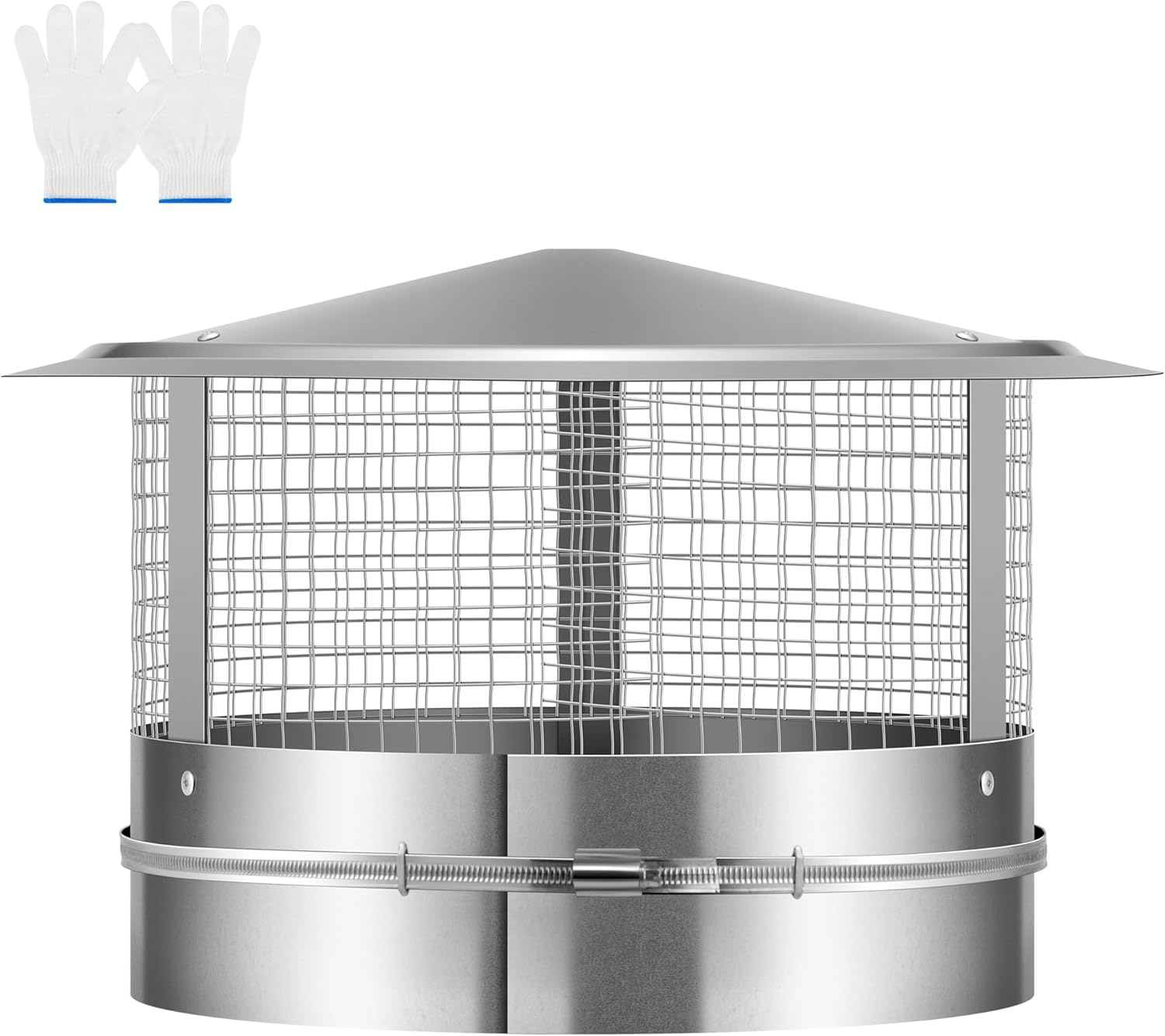 SPECSTAR 14" Cone Top Chimney Cap with Screen, Round Roof Rain Chimney Cover, Galvanized Steel Fireplace Exhaust Cap, Adjustable Roof Cap for Vent