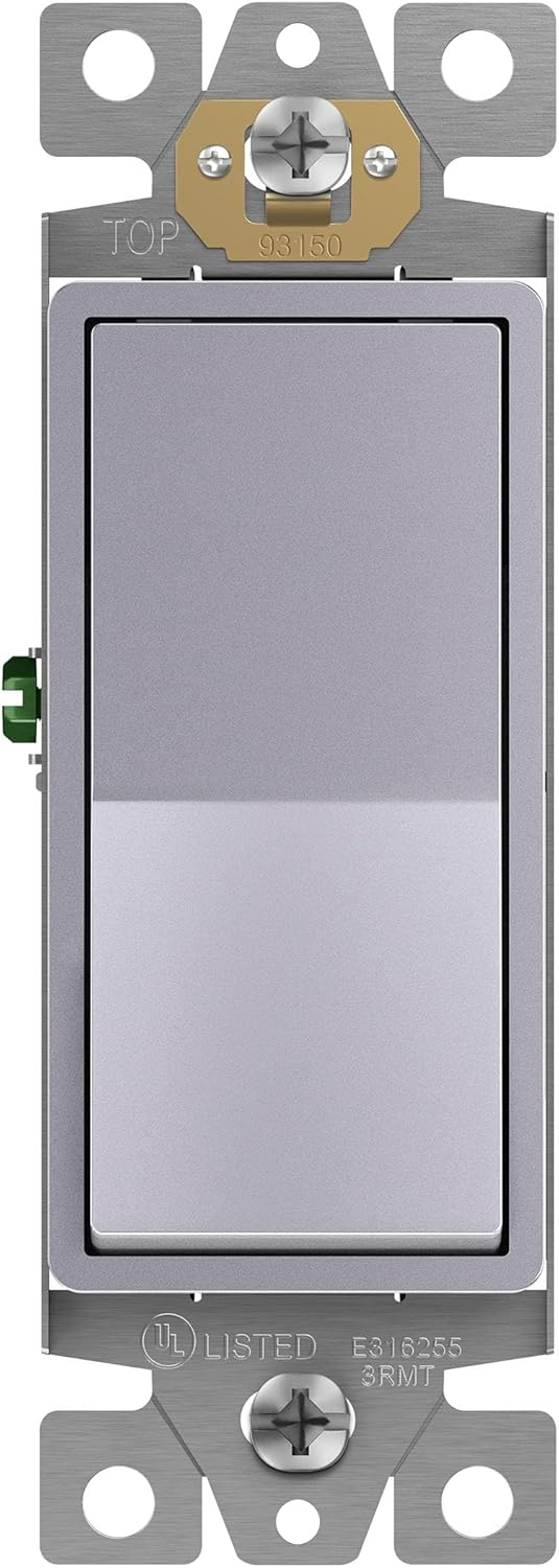 ENERLITES 3-Way Decorator Paddle Light Switch, Gloss Finish, Single Pole or Three Way, 3 Wire, Grounding Screw, Residential Grade, 15A 120V/277V, UL Listed, 93150-SV, Silver
